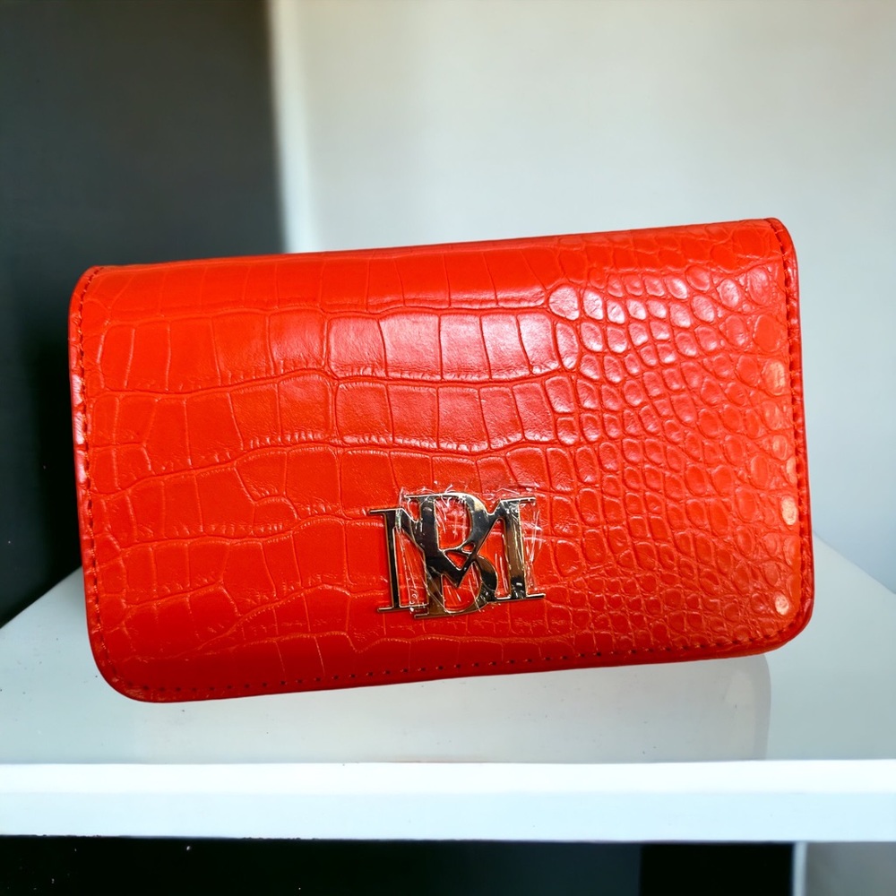 Barbiecore Croco Badgley Mischka orange and gold crossbody purse NWT